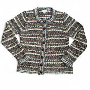 Vintage Silk Blend Striped Cardigan Sweater Button Small